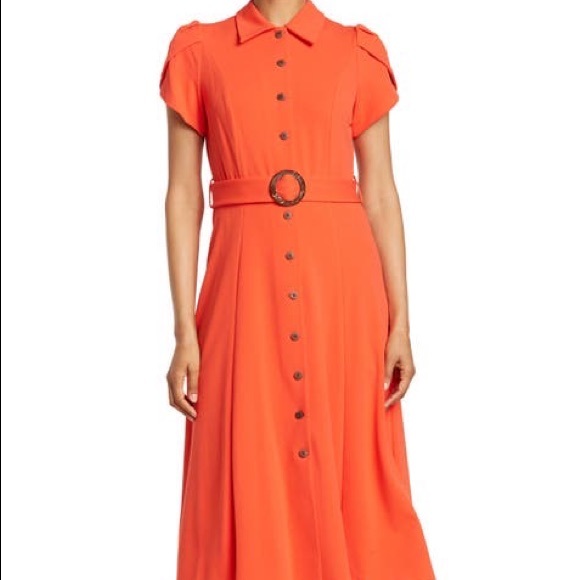 Calvin Klein Dresses & Skirts - Calvin Klein Orange Button-Front Midi Dress with Belt